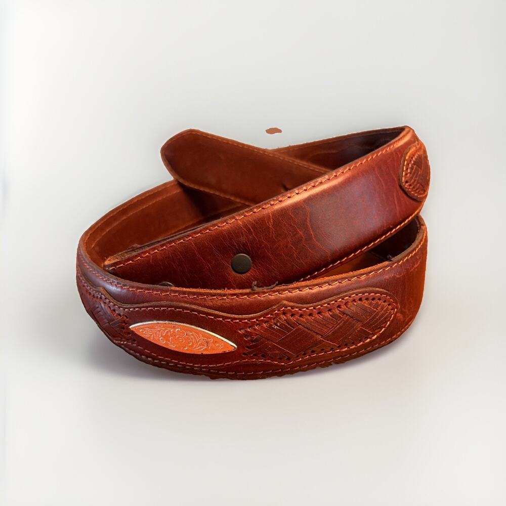 DDD 3D Vintage Western Brown Leather Belt Size 32 Silver Concho